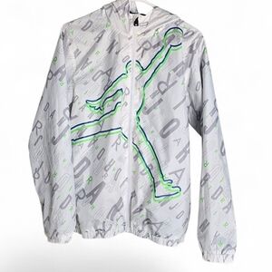 Jordan White Windbreaker with Neon Green and Blue Jumpman